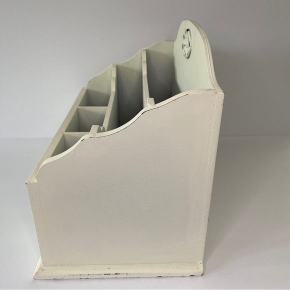 Shabby Chic Wooden Office Desk Organizer in a Lovely Antique Ivory Color. - Picture 4 of 6